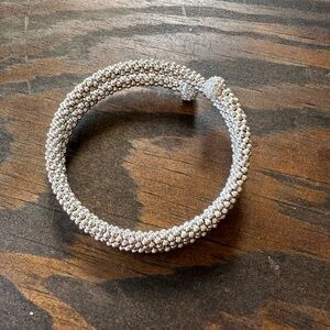 Silvertone Memory Wire Beaded Bracelet